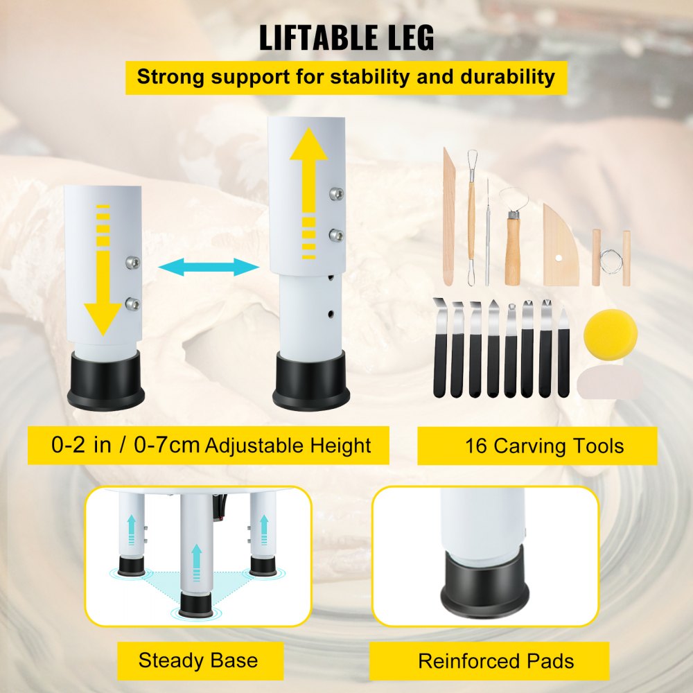 GCJX-008 - 14" VEVOR Pottery Wheel, 450W, Adjustable & Quiet Operation