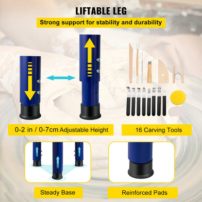 GCJX-008 - 14" VEVOR Pottery Wheel with Adjustable Height & Quiet 450W Motor