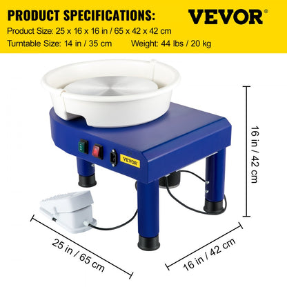 GCJX-008 - 14" VEVOR Pottery Wheel with Adjustable Height & Quiet 450W Motor