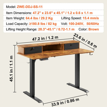 ZWE-DDJ-SS-11 - VEVOR Adjustable Desk 28.3”-45.1” for Comfort & Flexibility