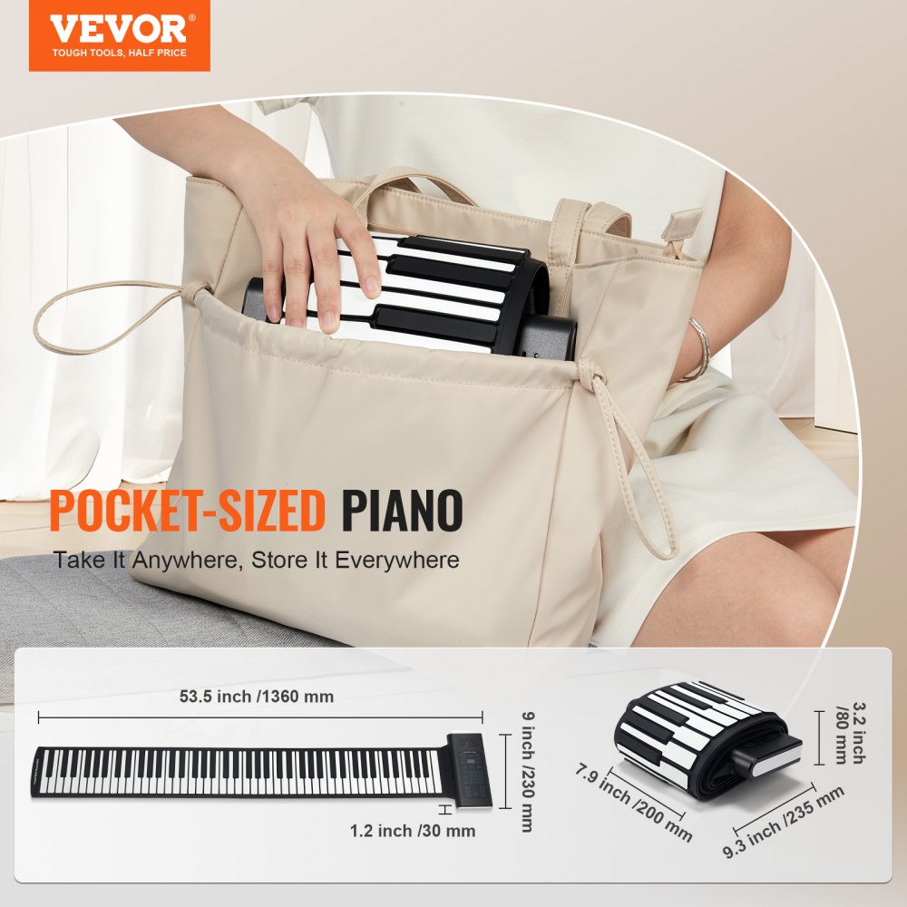 BR-A-88 - Portable 88-Key Silicone Piano with Rechargeable Battery & LED Display