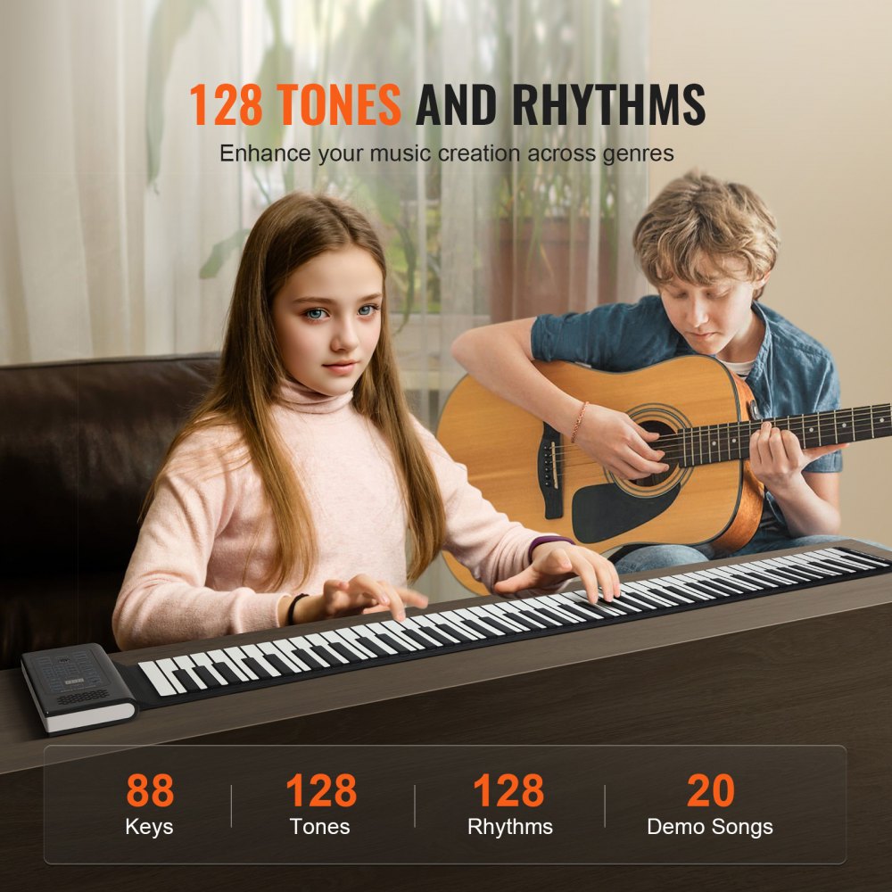 BR-A-88 - Portable 88-Key Silicone Piano with Rechargeable Battery & LED Display