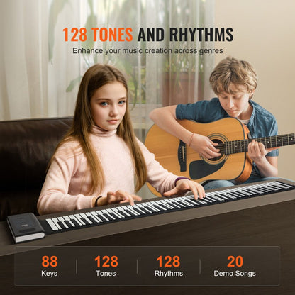 BR-A-88 - Portable 88-Key Silicone Piano with Rechargeable Battery & LED Display