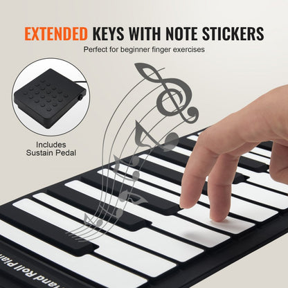 BR-A-88 - Portable 88-Key Silicone Piano with Rechargeable Battery & LED Display