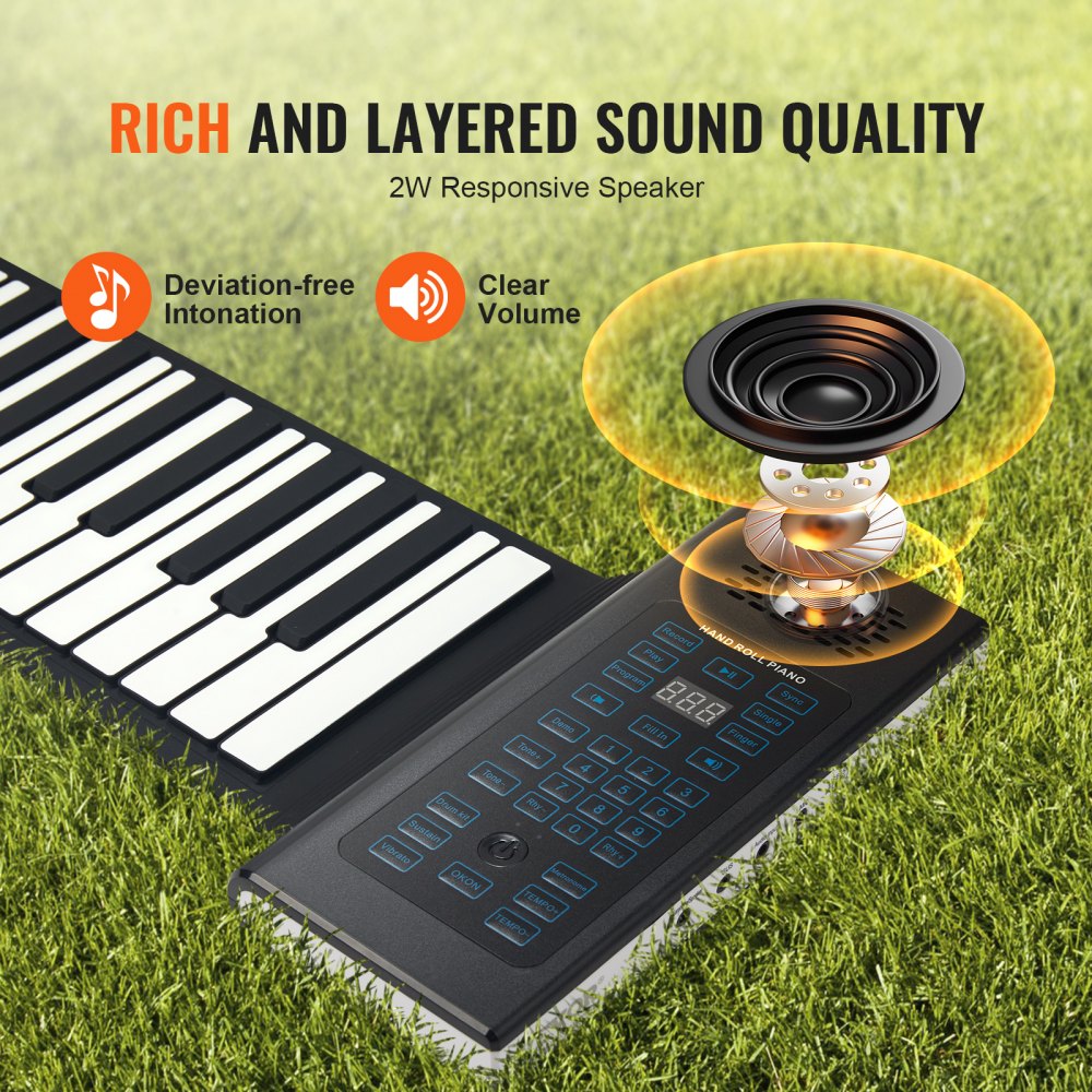 BR-A-88 - Portable 88-Key Silicone Piano with Rechargeable Battery & LED Display