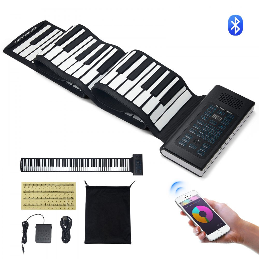 BR-A-88 - Portable 88-Key Silicone Piano with Rechargeable Battery & LED Display