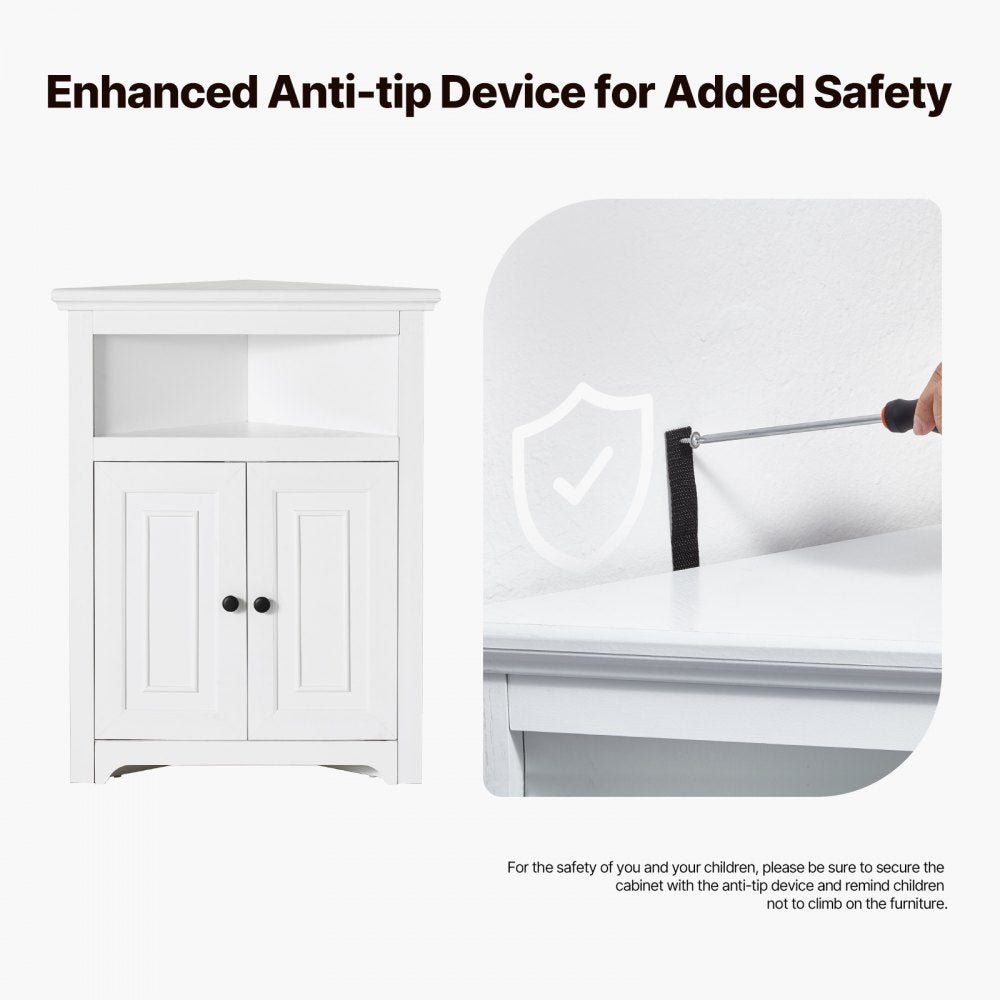 J10032-33-FB - Triangular Corner Cabinet with Robust Shelves & Safety Features