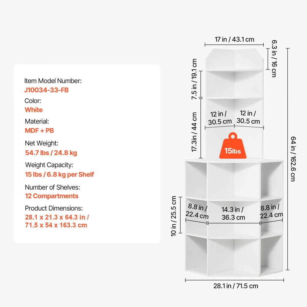J10034-33-FB - 64" Corner Storage Cabinet with Built-in Outlets
