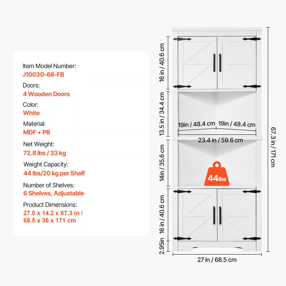J10030-68-FB - 68" Tall Triangular Corner Cabinet for Smart Storage