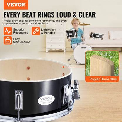SH-001-BK - 3-Piece Kids Drum Set with 8" Tom, 10" Snare, 14" Bass