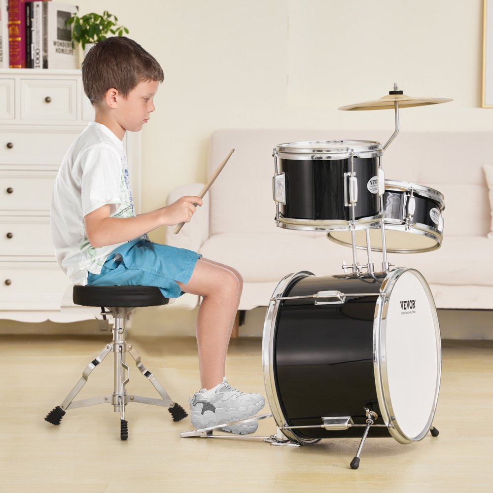 SH-001-BK - 3-Piece Kids Drum Set with 8" Tom, 10" Snare, 14" Bass