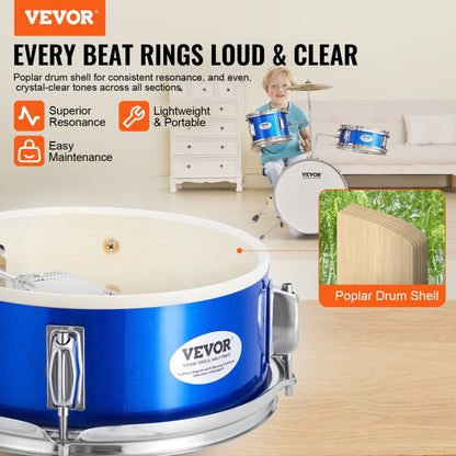 SH-001-BL - VEVOR Kids Drum Set with 14" Bass & Adjustable Throne