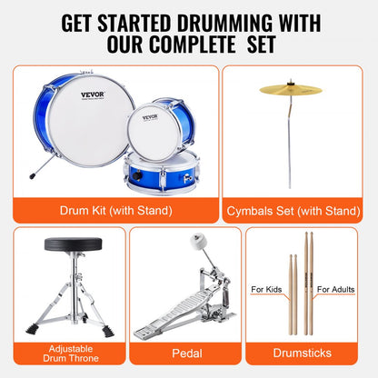 SH-001-BL - VEVOR Kids Drum Set with 14" Bass & Adjustable Throne