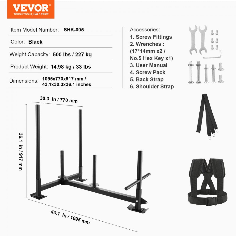SHK-005 - 500 lbs VEVOR Weight Training Sled with Push Handles