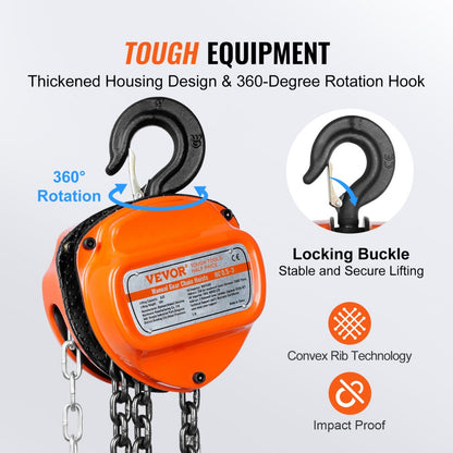 010299313956 - 1100 lb Hand Chain Hoist with 360° Rotating Hook, 10 FT