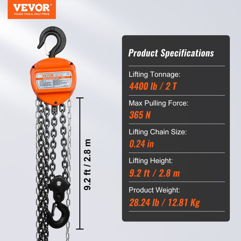 010636310817 - 2 Ton VEVOR Hand Chain Hoist with 10 FT Lifting Capacity