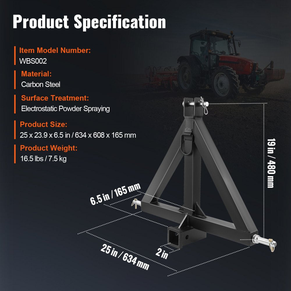 WBS002 - Durable 3-Point Hitch Receiver for Tractors, Easy Installation