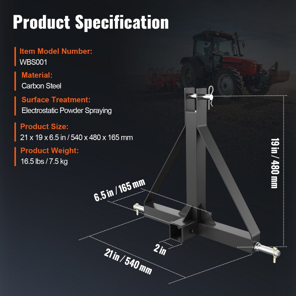 WBS001 - Versatile 3-Point Hitch Receiver for Tractors, Lightweight & Durable