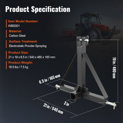 WBS001 - Versatile 3-Point Hitch Receiver for Tractors, Lightweight & Durable