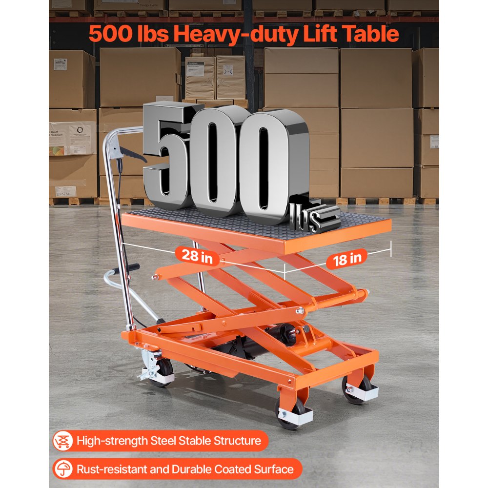 TFD20 - 500 lbs Hydraulic Lift Table, Adjustable 11.8" to 47.2" Height