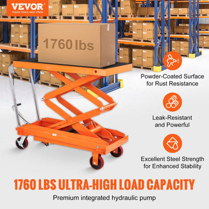 TFD80 - 1760lbs Capacity Hydraulic Lift Table, 59" Height for Easy Maneuverability
