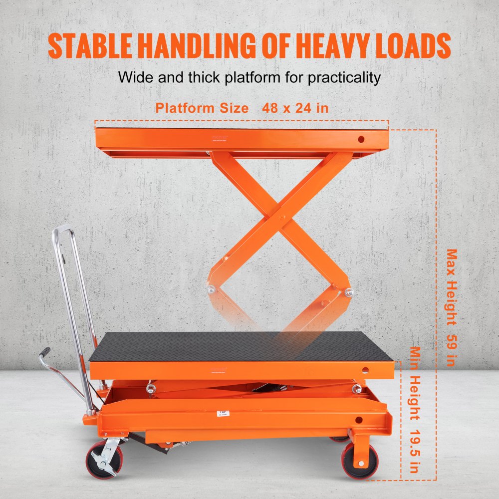 TFD80 - 1760lbs Capacity Hydraulic Lift Table, 59" Height for Easy Maneuverability