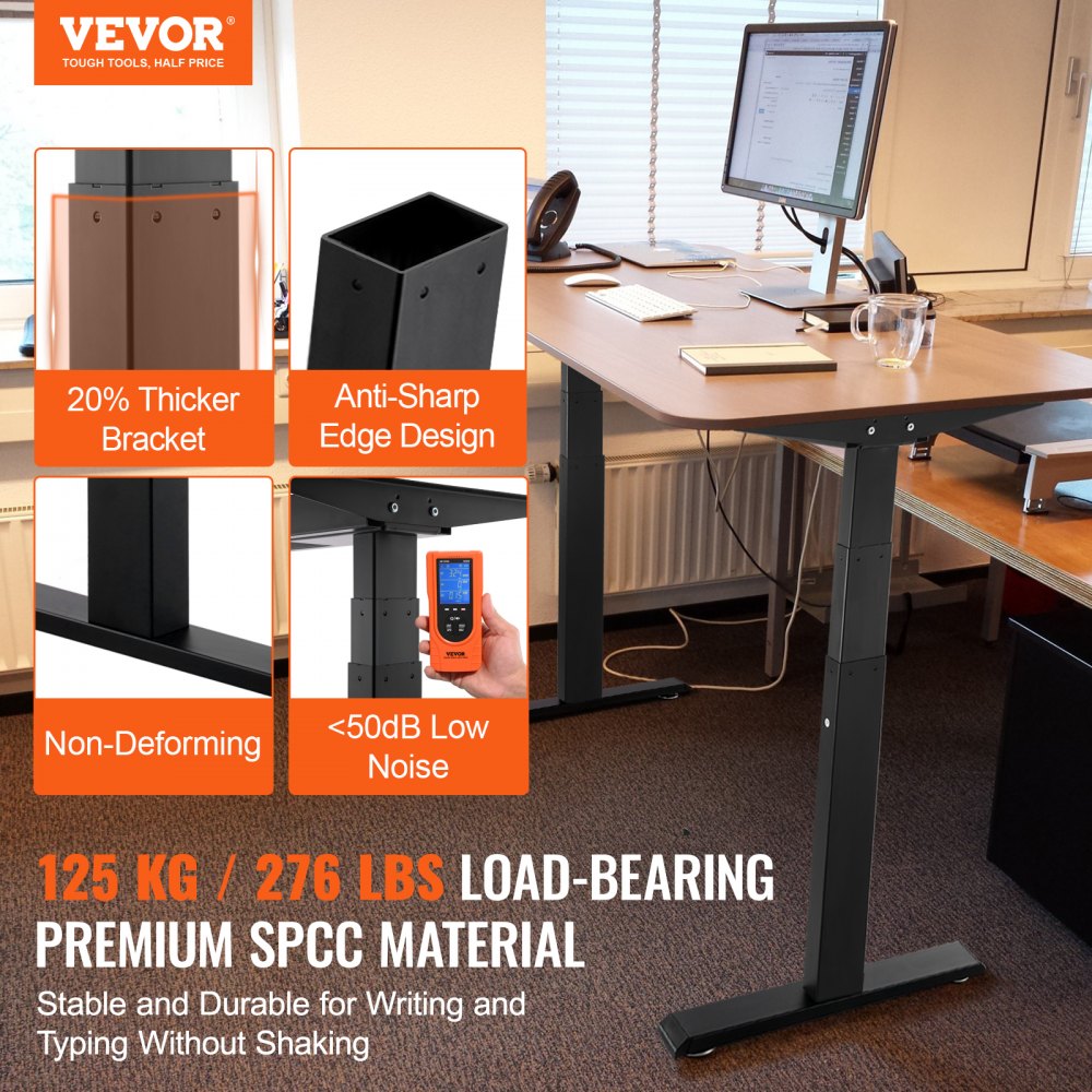ZW-17 - Heavy-Duty Adjustable Standing Desk Frame, 43.31-70.08", 276 lbs Capacity