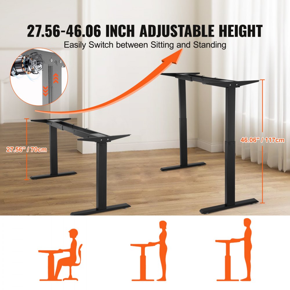 ZW-13 - Durable Dual Motor Standing Desk Frame, Adjusts 27.6" to 46.1"