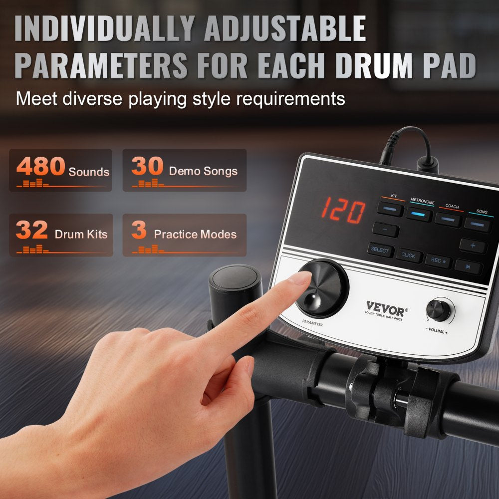 MD200D-P - VEVOR Electric Drum Set with 4 Drums and 3 Cymbals