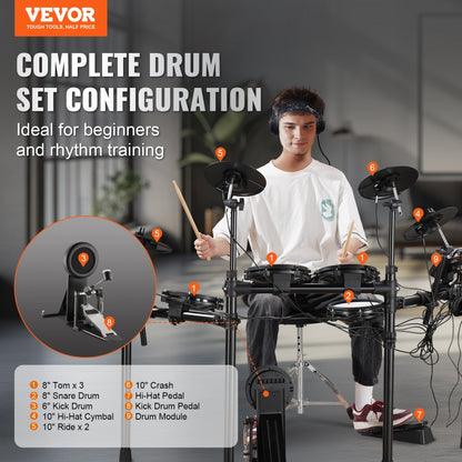 MD200F-P - 8" Electric Drum Kit with 480 Sounds & Adjustable Stand