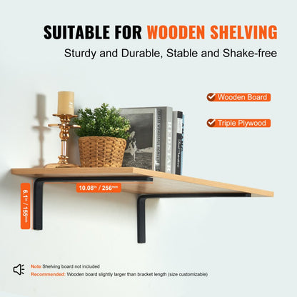 SJ1 - Heavy-Duty 10"x6" Carbon Steel Shelf Bracket, 160 lb Capacity