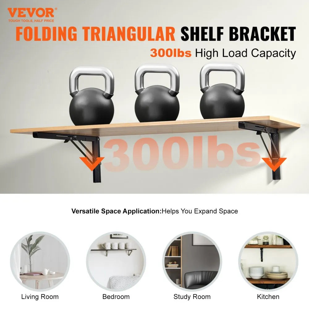 SJ3 - Heavy-Duty 24" Foldable Shelf Brackets, 300 lbs Capacity, 2-Pack