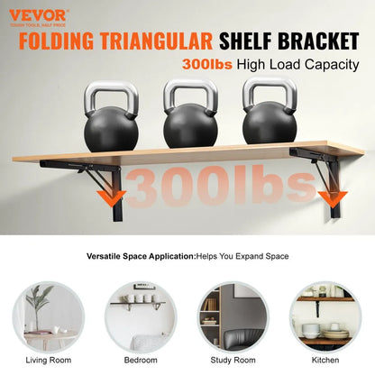 SJ3 - Heavy-Duty 24" Foldable Shelf Brackets, 300 lbs Capacity, 2-Pack