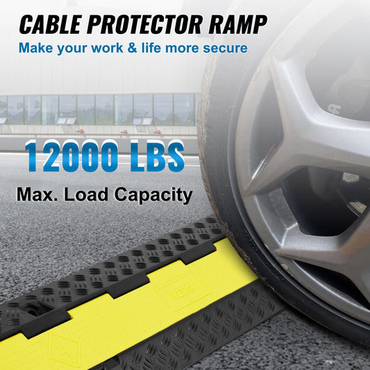 CP-R02-3(7507001) - Heavy-Duty Yellow Cable Protector Ramp, Dual-Channel Design