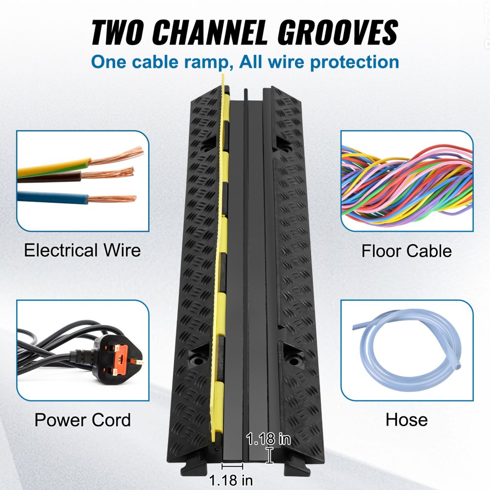 CP-R02-3(7507001) - Heavy-Duty Yellow Cable Protector Ramp, Dual-Channel Design