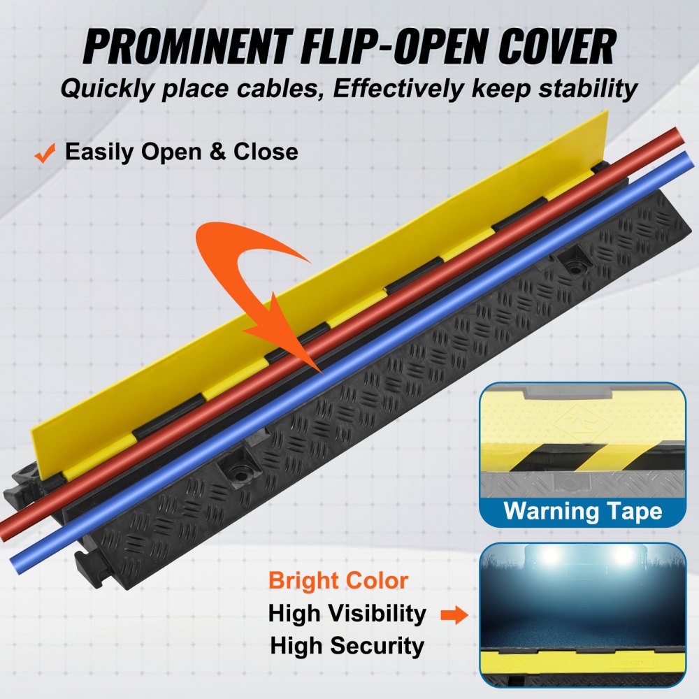 CP-R02-3(7507001) - Heavy-Duty Yellow Cable Protector Ramp, Dual-Channel Design