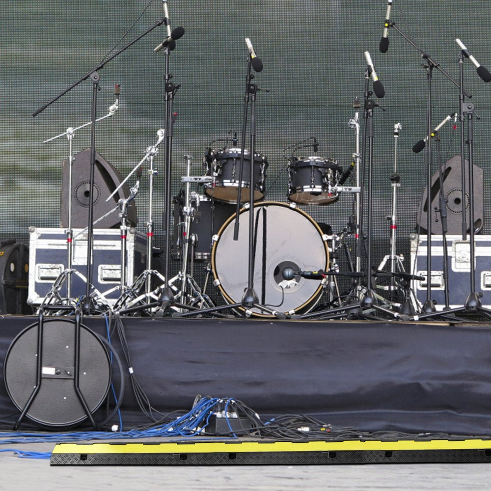 CP-R02-3(7507001) - Heavy-Duty Yellow Cable Protector Ramp, Dual-Channel Design