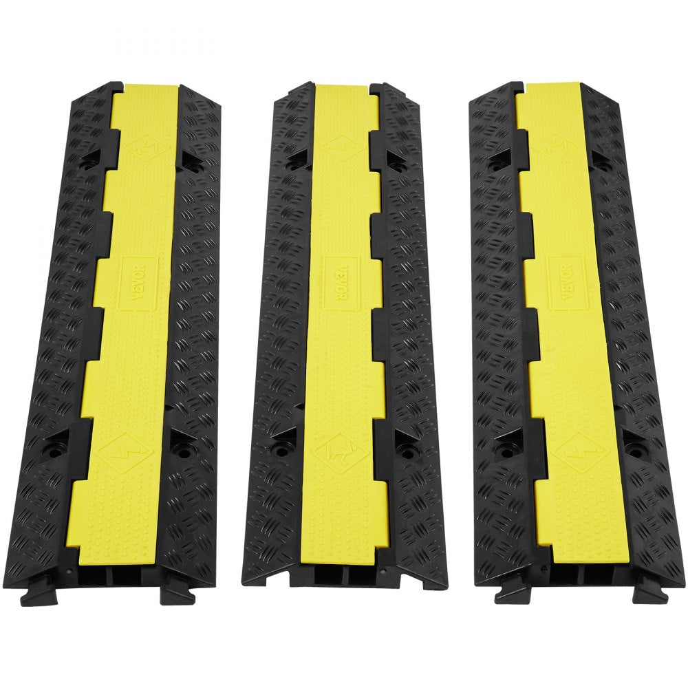 CP-R02-3(7507001) - Heavy-Duty Yellow Cable Protector Ramp, Dual-Channel Design