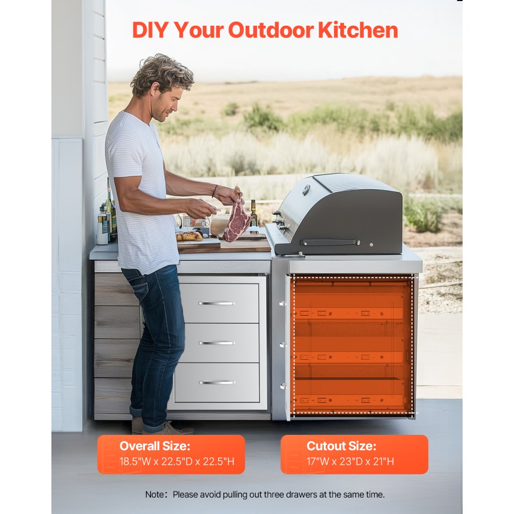 CTGPJ-04 - Stainless Steel Triple Drawer Set for Outdoor Kitchen Storage
