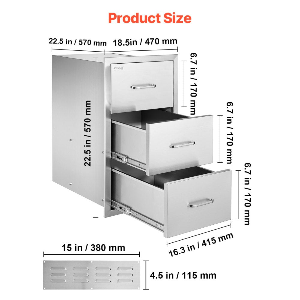 CTGPJ-04 - Stainless Steel Triple Drawer Set for Outdoor Kitchen Storage