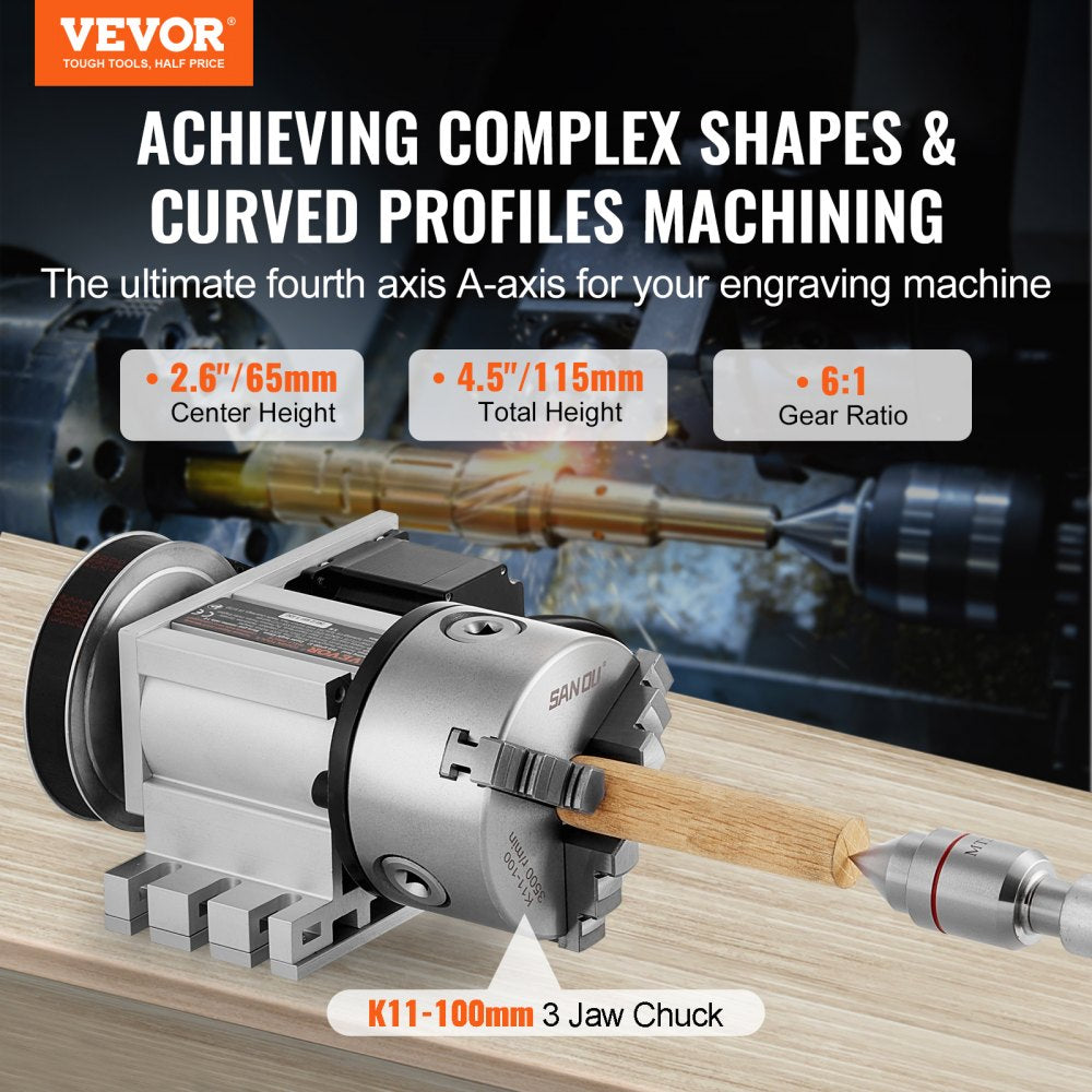 BS4-KP100-57 - VEVOR 3-Jaw Chuck for CNC with 4th Axis Precision