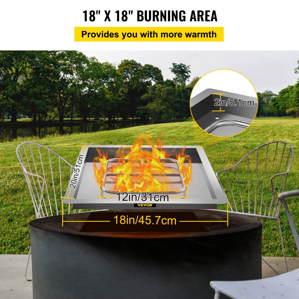 VV-FXSKHP18IN - 18" Stainless Steel Fire Pit Pan with Drainage Holes
