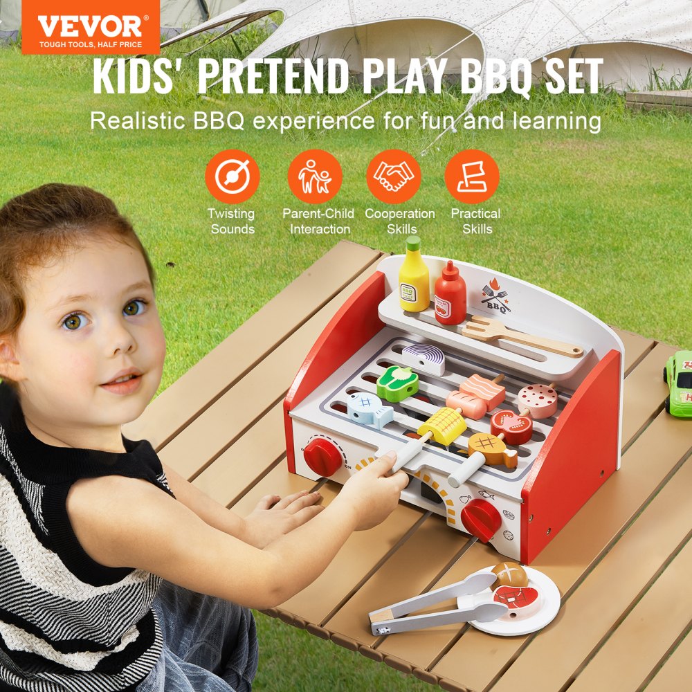 BL-20124 - Realistic Wooden BBQ Grill Playset for Kids Ages 3-5