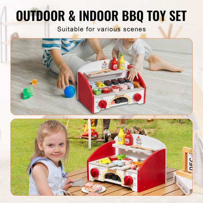 BL-20124 - Realistic Wooden BBQ Grill Playset for Kids Ages 3-5