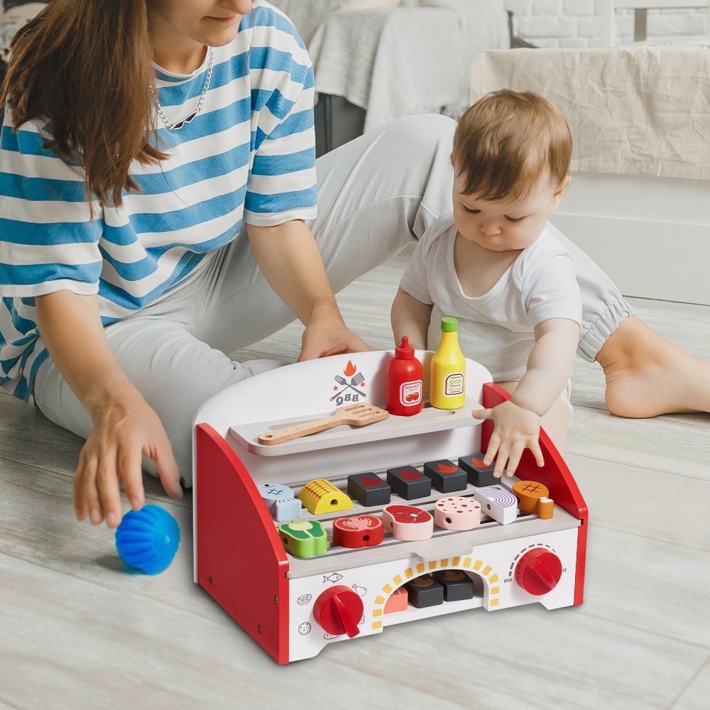 BL-20124 - Realistic Wooden BBQ Grill Playset for Kids Ages 3-5