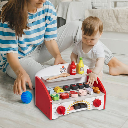 BL-20124 - Realistic Wooden BBQ Grill Playset for Kids Ages 3-5