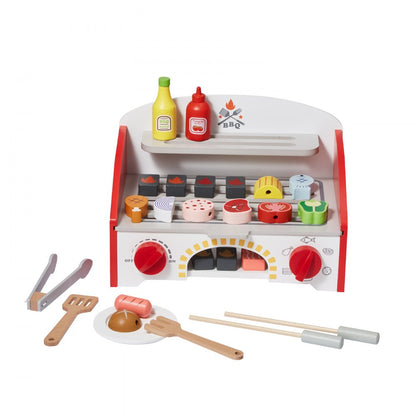 BL-20124 - Realistic Wooden BBQ Grill Playset for Kids Ages 3-5