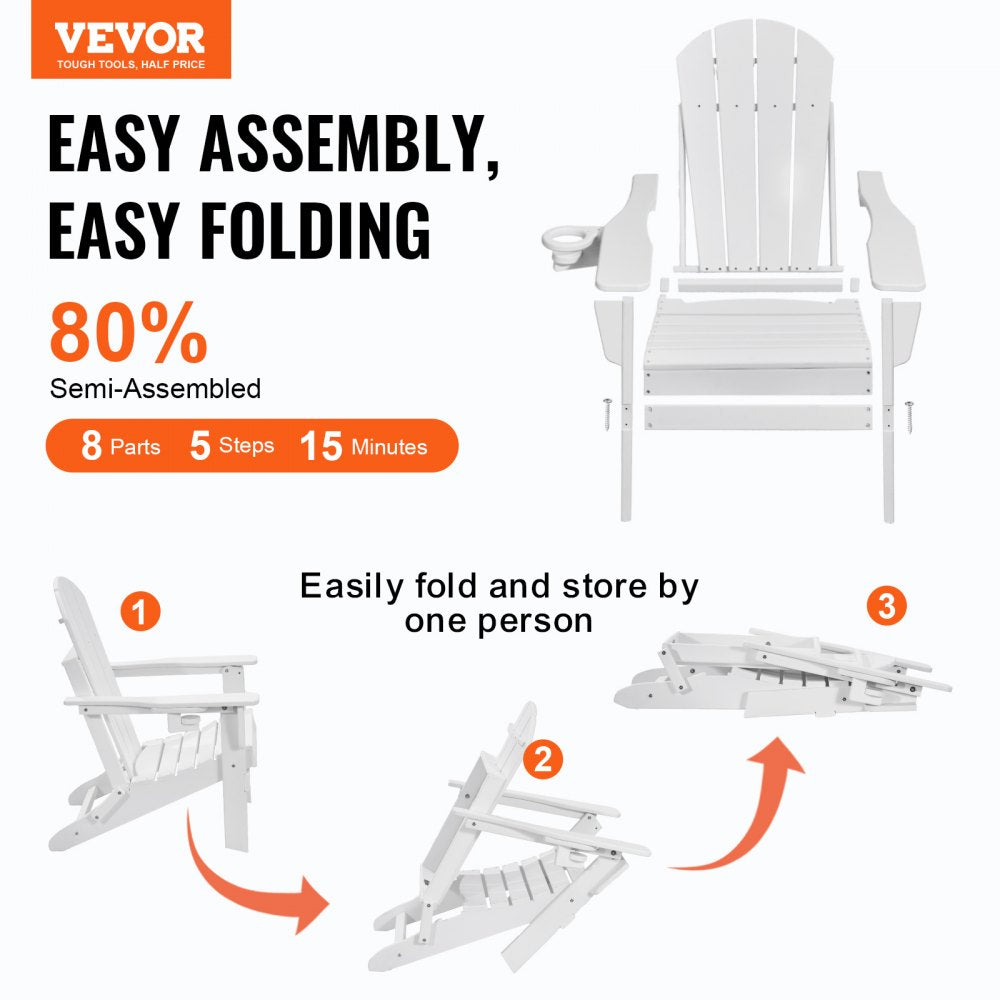 SS401-WT-2P - Foldable HDPE Adirondack Chairs Set for All-Weather Use