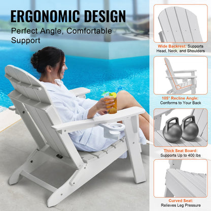 SS401-WT-2P - Foldable HDPE Adirondack Chairs Set for All-Weather Use