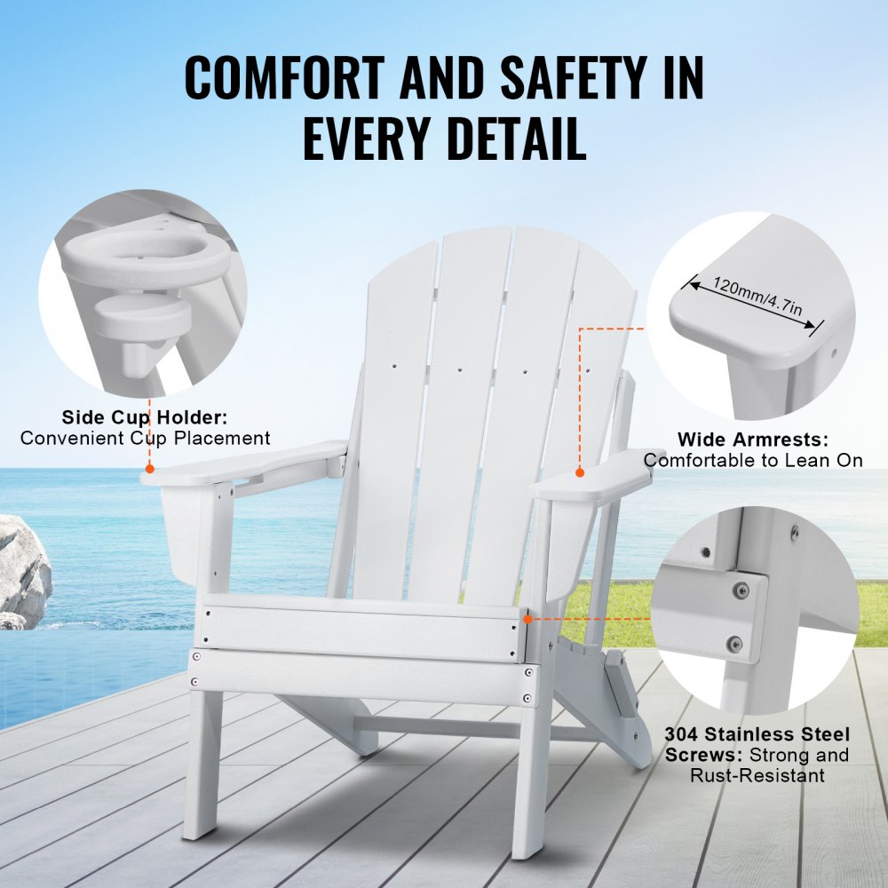 SS401-WT-2P - Foldable HDPE Adirondack Chairs Set for All-Weather Use